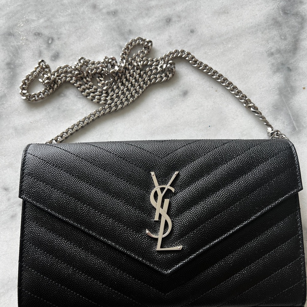 YSL Monogram Quilted Leather Wallet on Chain